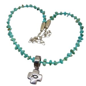 Q.T. Co. 925 Sterling  Silver Turquoise Women’s Beaded Choker Necklace Faith